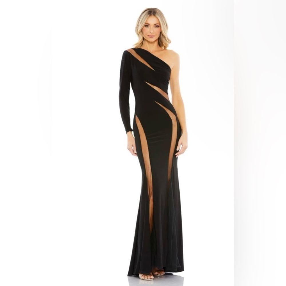 Mac Duggal  JERSEY ONE SHOULDER ILLUSION CUT OUT GOWN. Style 11311 size 0